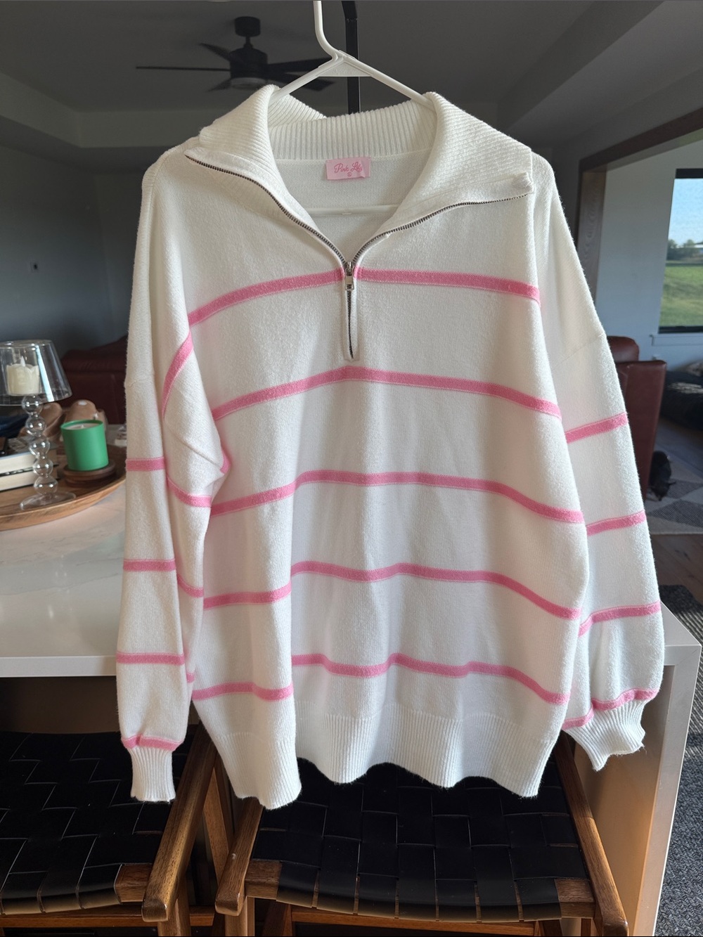 Pink Lily Pink Stripe 1/4-Zip Sweater Pullover - Women's, XL, NWOT